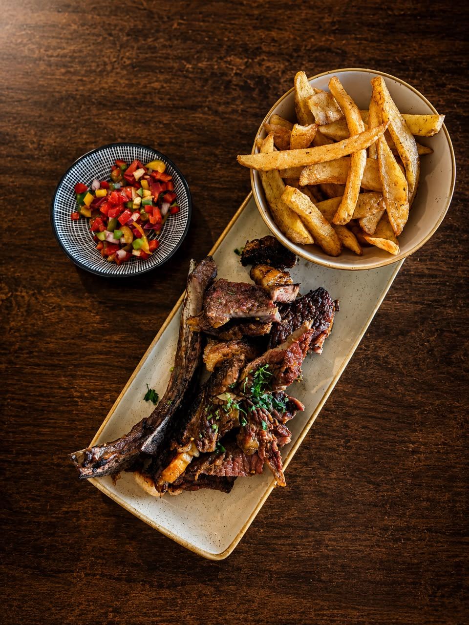Flame-grilled ribs with fries